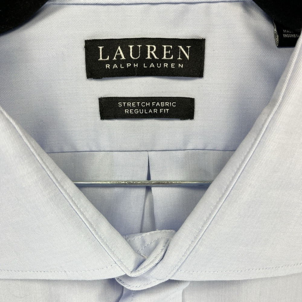 Lauren Ralph Lauren Dress Shirt Men 2XL Blue Stretch Fabric Regular Fit Long Slv